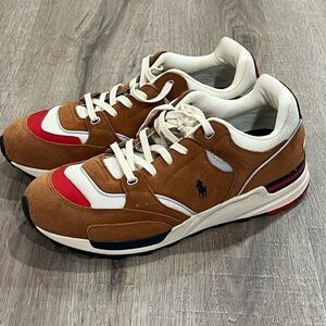 Brand New Polo Ralph Lauren Size 11 Brown Leather Blend Trackstar 200 Sneakers